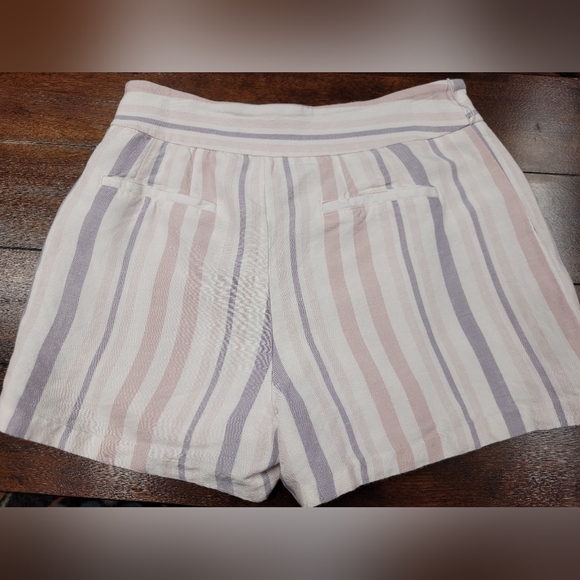 Express 6 Midi High Rise Linen Blend Shorts Striped Hidden Zipper Faux Pockets - Picture 5 of 5